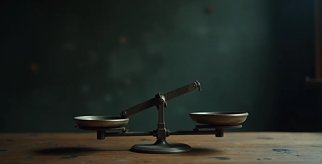 Balance stylisée symbolisant le poids trompeur, avec une symbolique en arrière-plan de chaînes brisées illustrant la rupture avec les régimes yo-yo