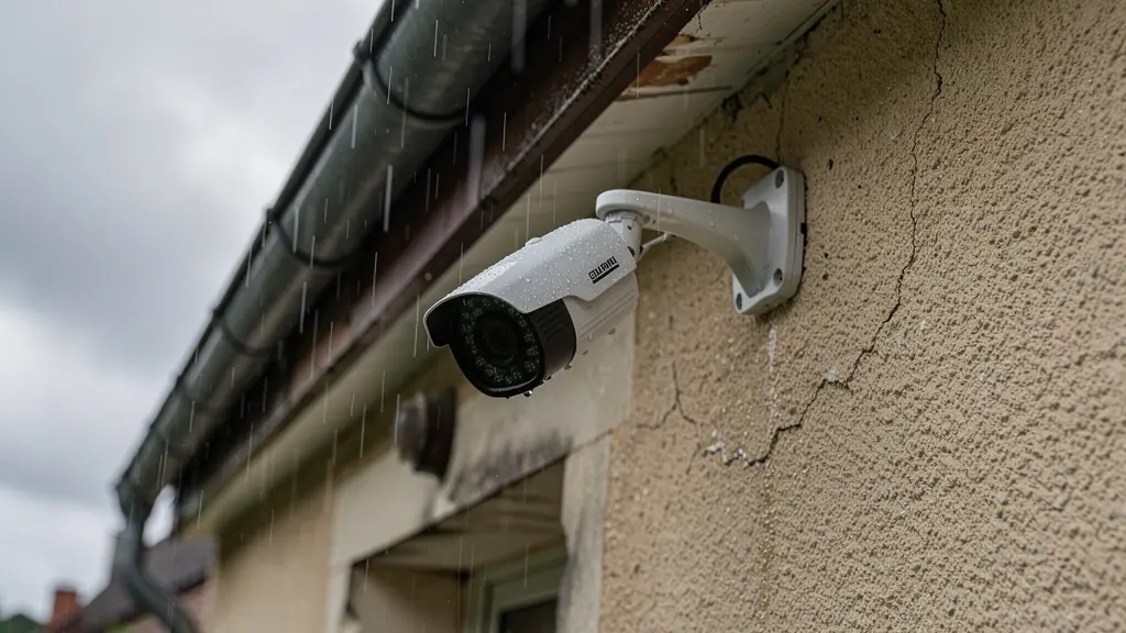 Caméra surveillance extérieure sous la pluie