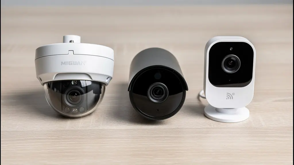 Trois types de caméras surveillance comparées sur table